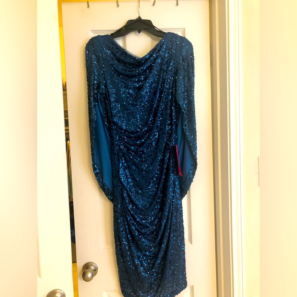 Betsy & Adam Sparkling Blue Long Sleeve Dress